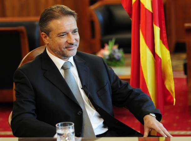 Macedonia's President Crvenkovski speaks during an interview with Reuters in Skopje
