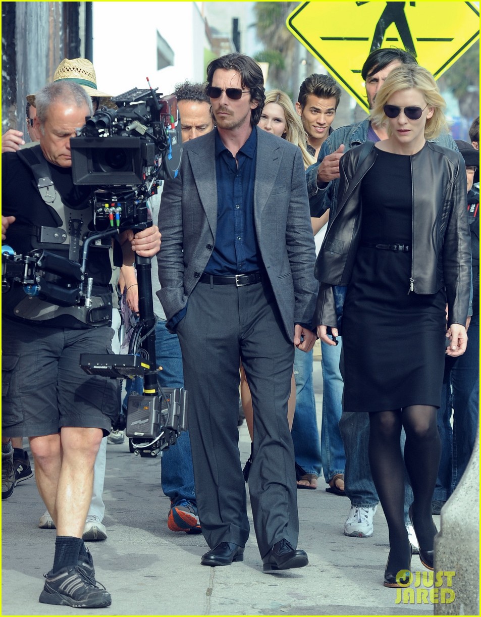Academy Award winning actors Christian Bale and Cate Blanchett on the set of 'Knight of Cups' on Abbott Kinney Boulevard in Venice, CA
